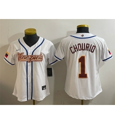 Women Venezuela Baseball  1 Jackson Chourio White 2026 World Baseball Classic Home Stadium Stitched Baseball Jersey Run Small 