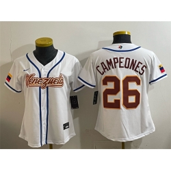 Youth Venezuela Baseball  26 Campeones White 2026 World Baseball Classic Home Stadium Stitched Baseball Jersey