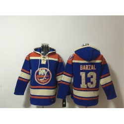 Men New York Islanders  13 Mathew Barzal Royal Ageless Must Have Lace Up Pullover Hoodie