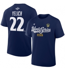 Men Milwaukee Brewers  22 Christian Yelich Navy 2026 World Series Name   Number T Shirt